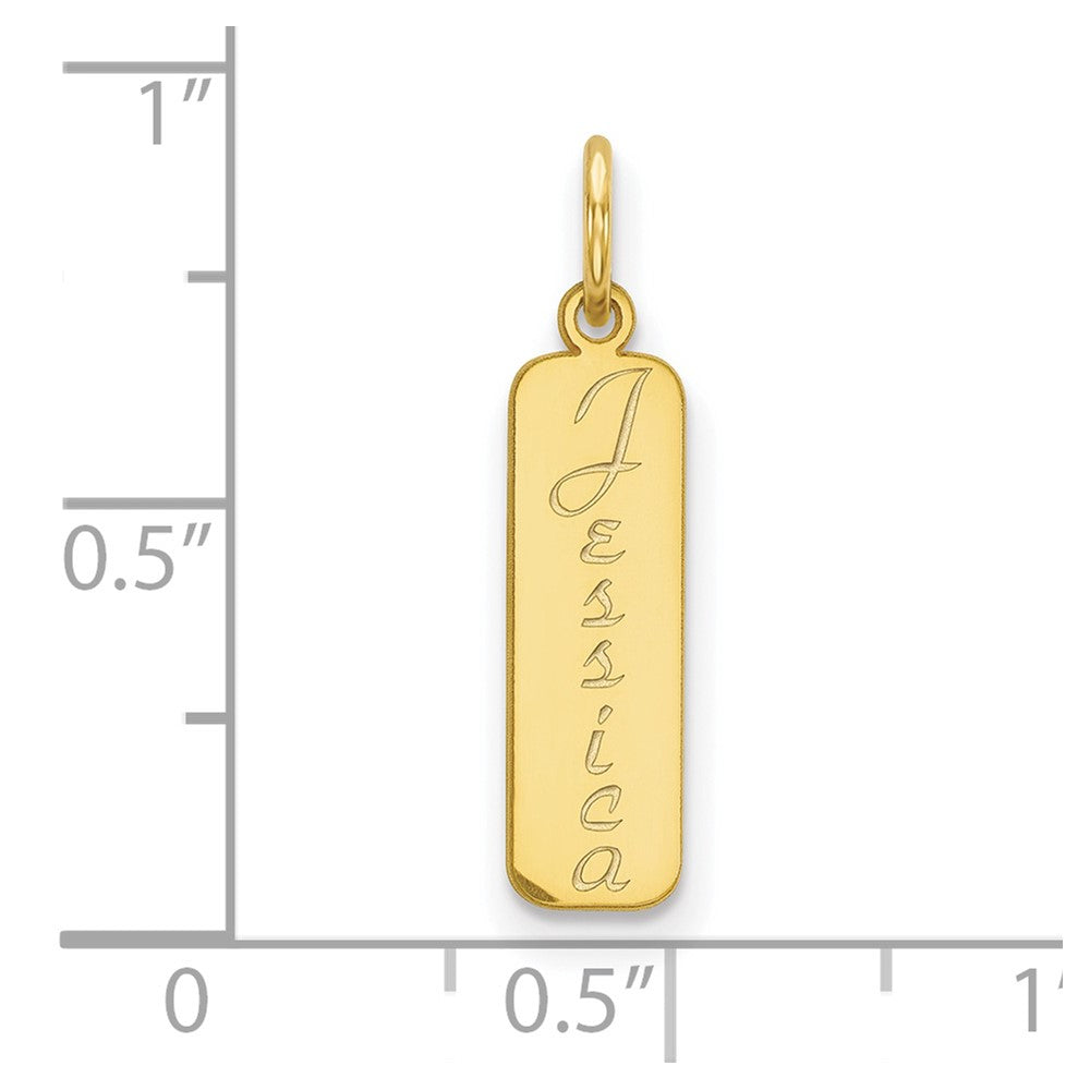10K Yellow Gold Vertical Script Font Name Bar Engravable Charm Pendant Jewelry Gifts (Length 0.7" Width 0.2")