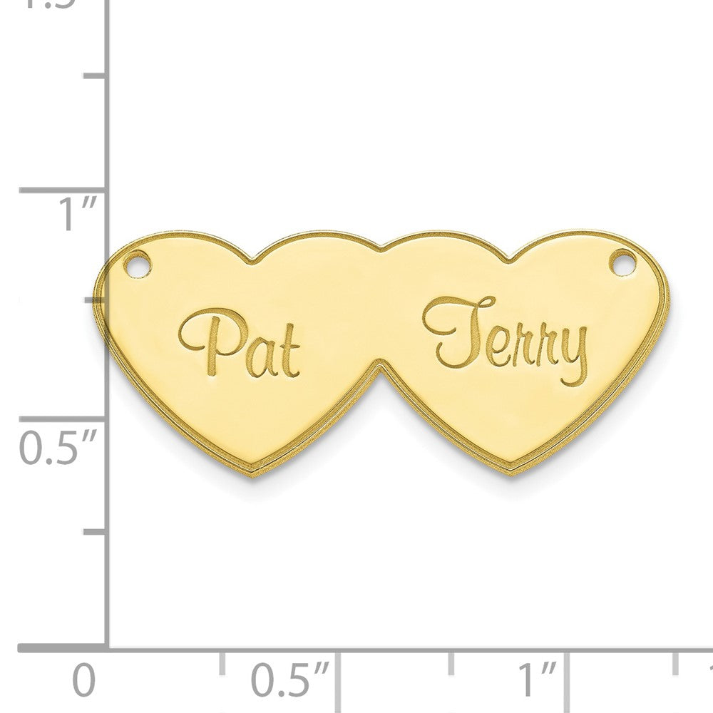 10K Yellow Gold Double Heart Name Plate Engravable Charm Pendant Jewelry Gifts (Length 0.51" Width 1.17")