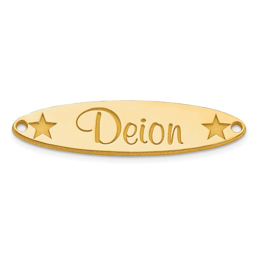 10K Yellow Gold Large Oval with Stars Name Plate Engravable Charm Pendant Jewelry Gifts (Length 0.31" Width 1.21")