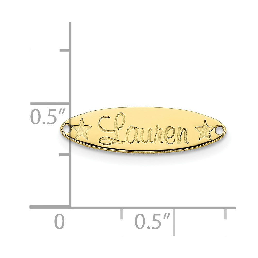 10K Yellow Gold Small Oval with Stars Name Plate Engravable Charm Pendant Jewelry Gifts (Length 0.21" Width 0.78")