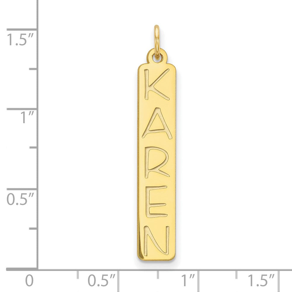 10K Yellow Gold Large Vertical Bar Engravable Charm Pendant Jewelry Gifts (Length 1.29" Width 0.23")