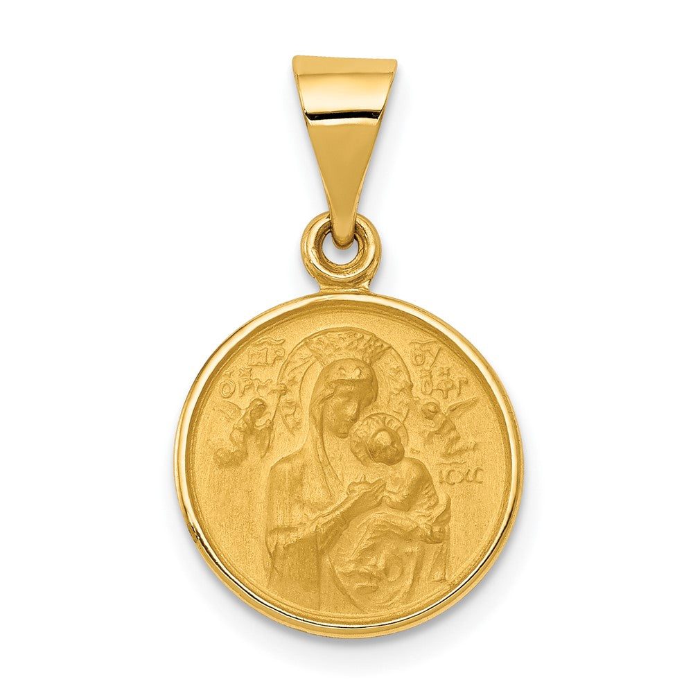 18K Yellow Gold Our Lady of Perpetual Help Medal Engravable Charm Pendant Jewelry Gifts (Length 0.88" Width 0.53")