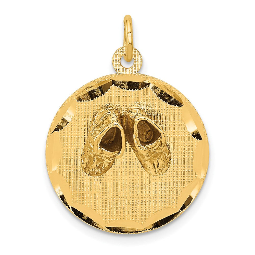 14k Yellow Gold Small Baby Shoes on Disc Engravable Charm Pendant Jewelry Gifts (Length 0.86" Width 0.35")