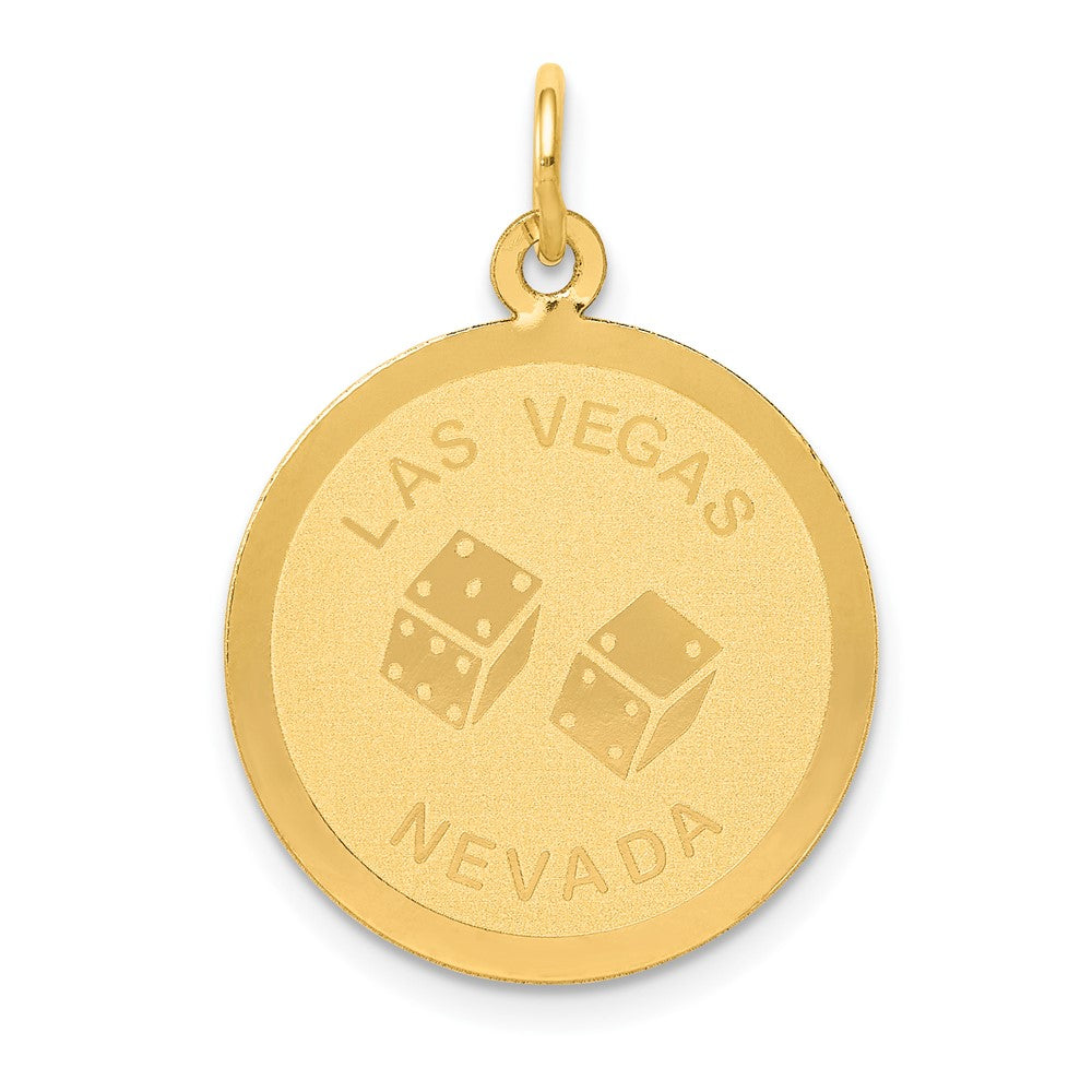 14k Yellow Gold LAS VEGAS Disc Engravable Charm Pendant Jewelry Gifts (Length 0.99" Width 0.74")
