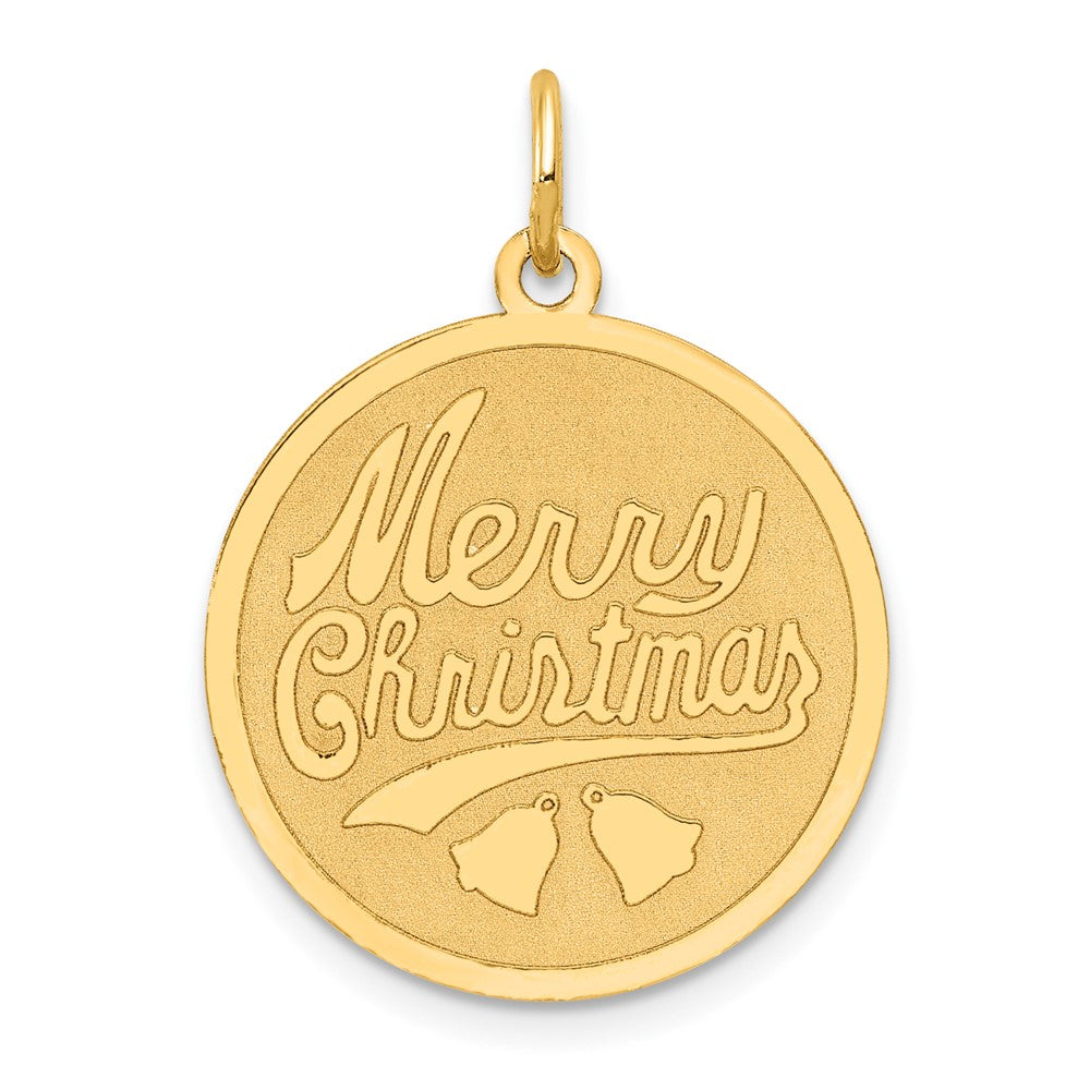 14k Yellow Gold Merry Christmas Disc Engravable Charm Pendant Jewelry Gifts (Length 0.98" Width 0.74")