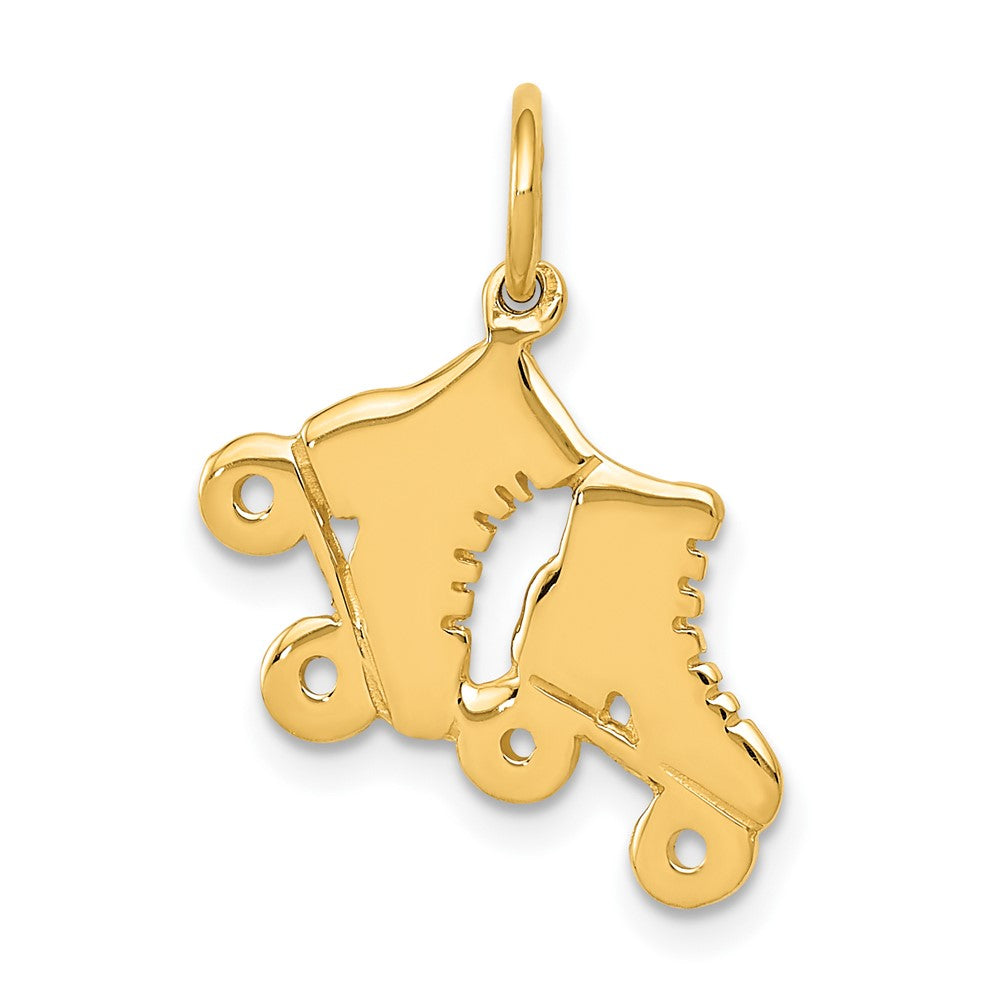 14k Yellow Gold Roller Skates Engravable Charm Pendant Jewelry Gifts (Length 0.7" Width 0.62")