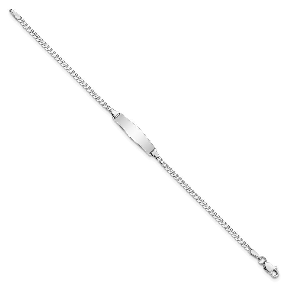 Engravable 14K White Gold Soft Diamond Shape Flat Curb Link ID Bracelet Length 6 inches Width 6 mm With Lobster Claw Clasp