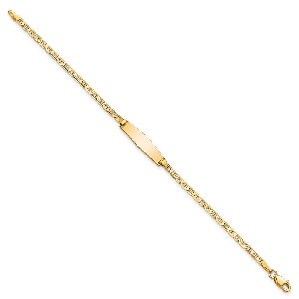 Engravable 14K Yellow Gold Soft Diamond Shape Flat Anchor Link ID Bracelet Length 6 inches Width 5.2 mm With Lobster Claw Clasp