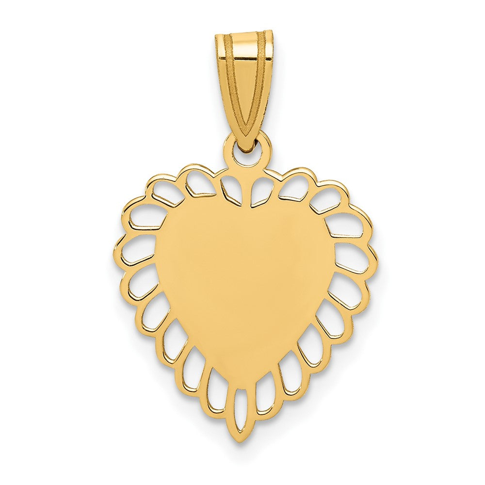 14k Yellow Gold Polished Border Heart Engravable Charm Pendant Jewelry Gifts (Length 1.01" Width 0.59")
