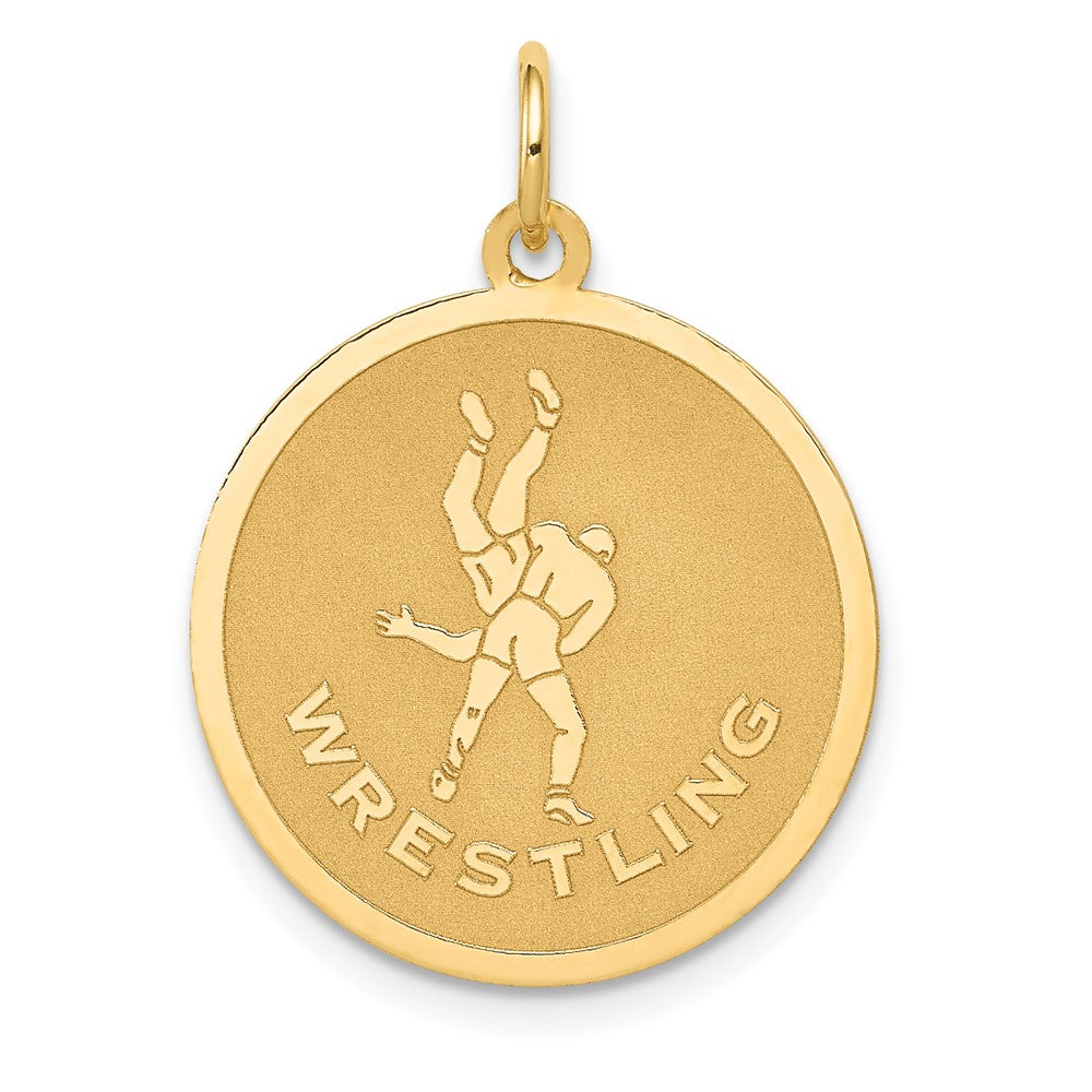 14k Yellow Gold WRESTLING Disc Engravable Charm Pendant Jewelry Gifts (Length 0.96" Width 0.74")