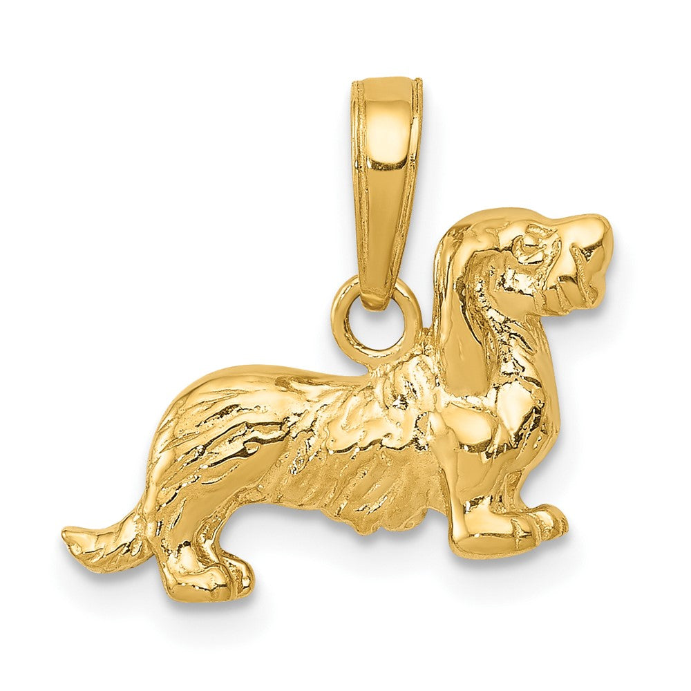 14k Yellow Gold Long Haired Dachshund DogEngravable Charm Pendant Jewelry Gifts (Length 0.55" Width 0.66")