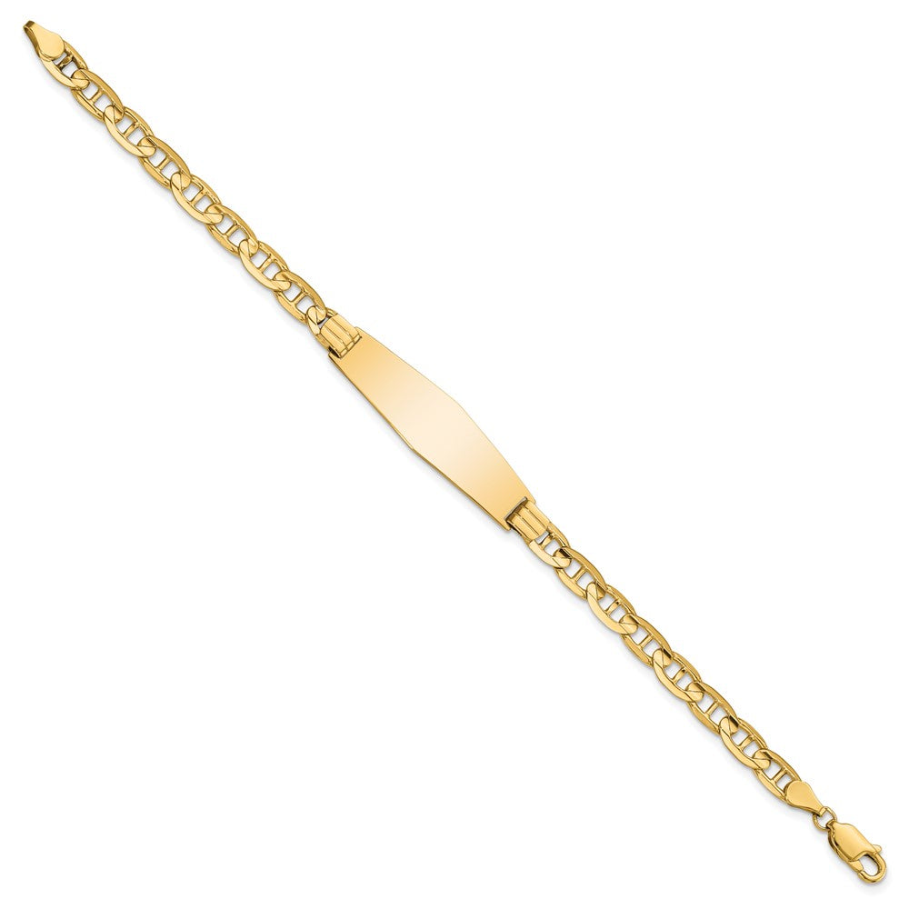 Engravable 14K Yellow Gold Anchor Soft Diamond Shape ID Bracelet Length 8 inches Width 10 mm With Lobster Claw Clasp