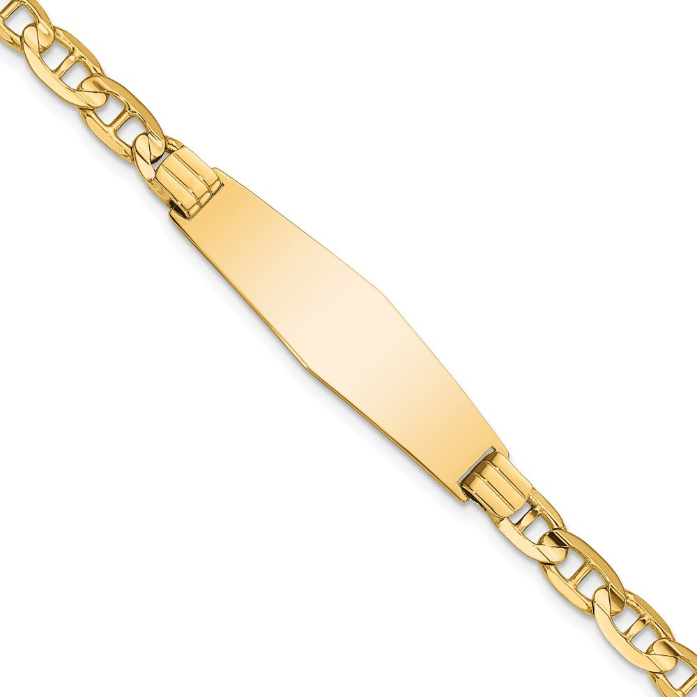 Engravable 14K Yellow Gold Anchor Soft Diamond Shape ID Bracelet Length 7 inches Width 10 mm With Lobster Claw Clasp