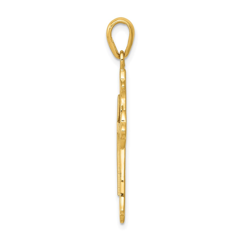 14k Two Tone Yellow and White Gold Fleur De Lis Crucifix CrossEngravable Charm Pendant Jewelry Gifts (Length 1.4" Width 0.78")