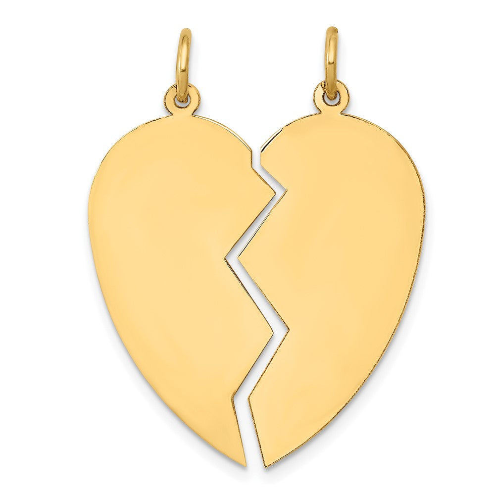 14k Yellow Gold 2 piece Heart SetEngravable Charm Pendant Jewelry Gifts (Length 1.29" Width 0.94")