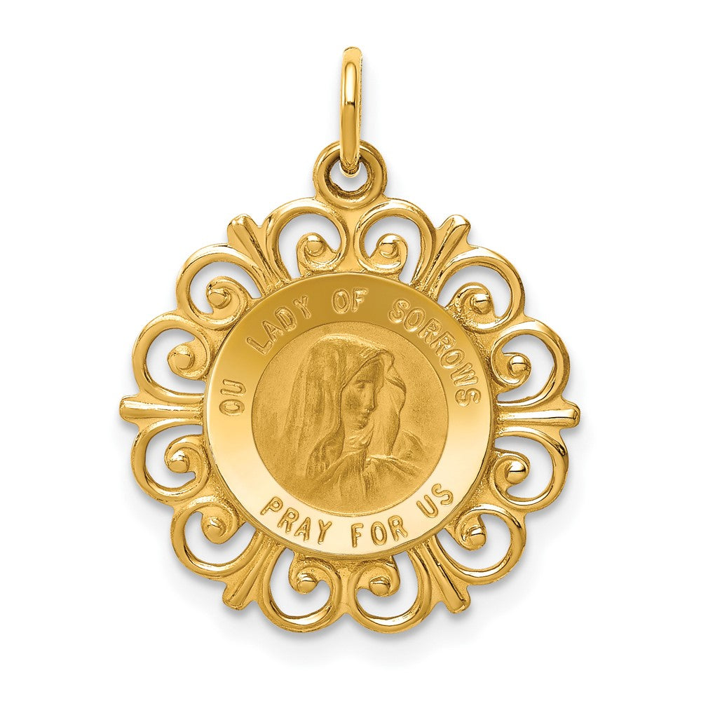 14k Yellow Gold Our Lady of Sorrows Medal Engravable Charm Pendant Jewelry Gifts (Length 0.9" Width 0.74")