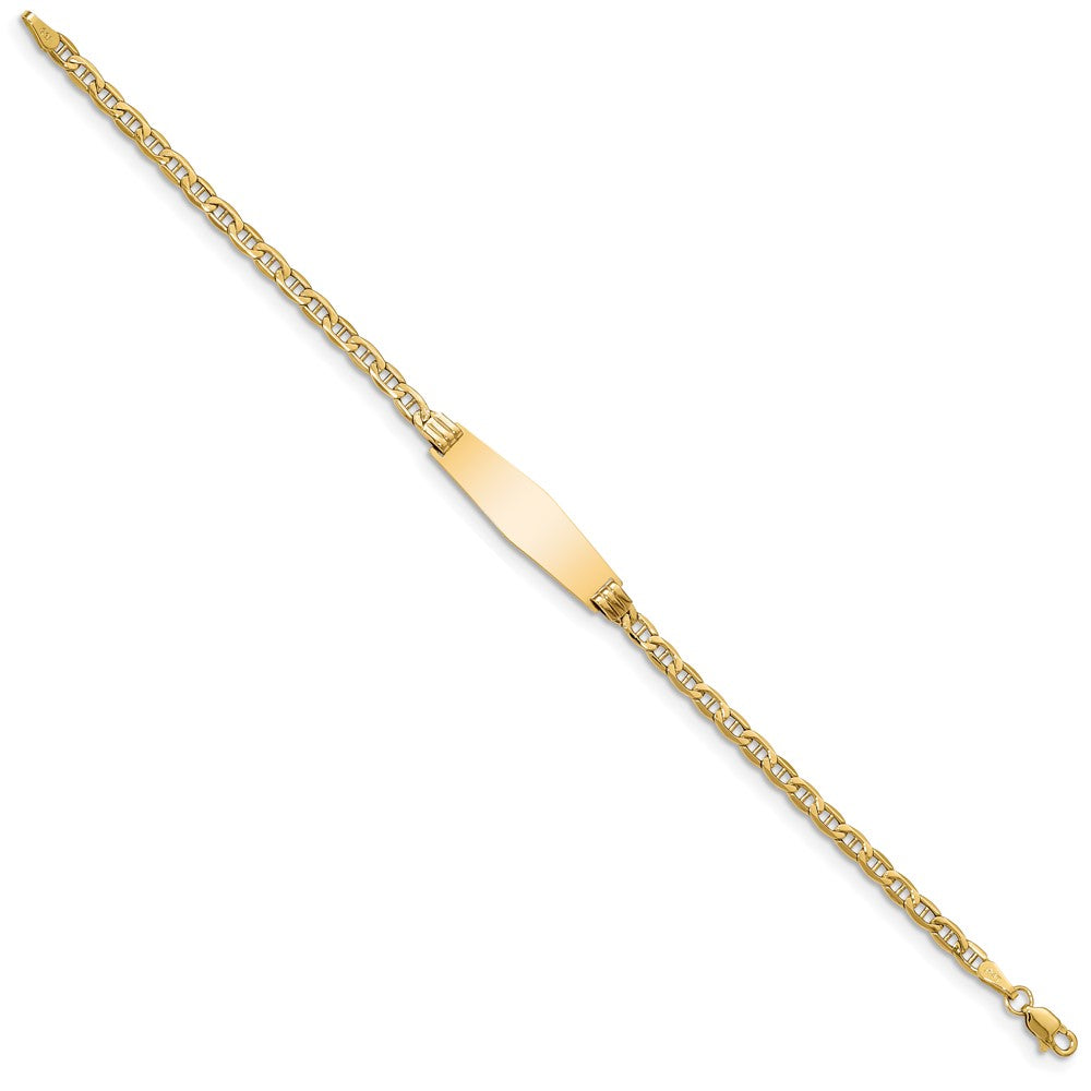 Engravable 14K Yellow Gold Soft Diamond Shape Anchor Link ID Bracelet Length 8 inches Width 7.8 mm With Lobster Claw Clasp