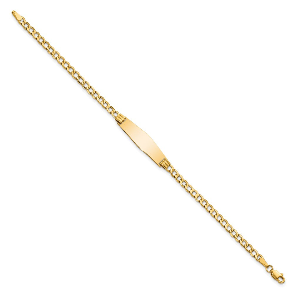 Engravable 14K Yellow Gold Soft Diamond Shape Cuban Link ID Bracelet Length 7 inches Width 7.5 mm With Lobster Claw Clasp