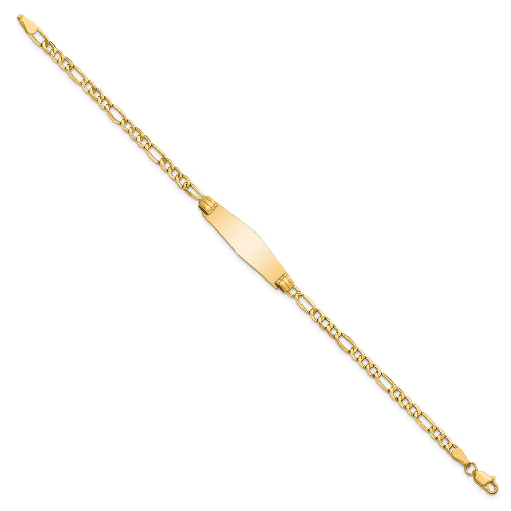 Engravable 14K Yellow Gold Soft Diamond Shape Figaro Link ID Bracelet Length 8 inches Width 7.5 mm With Lobster Claw Clasp