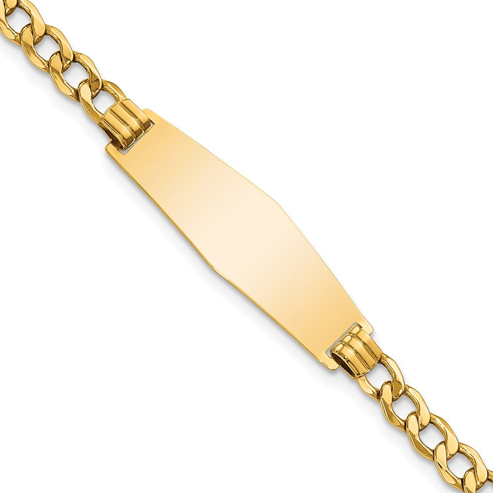 Engravable 14K Yellow Gold Soft Diamond Shape Curb Link ID Bracelet Length 7 inches Width 9.5 mm With Lobster Claw Clasp