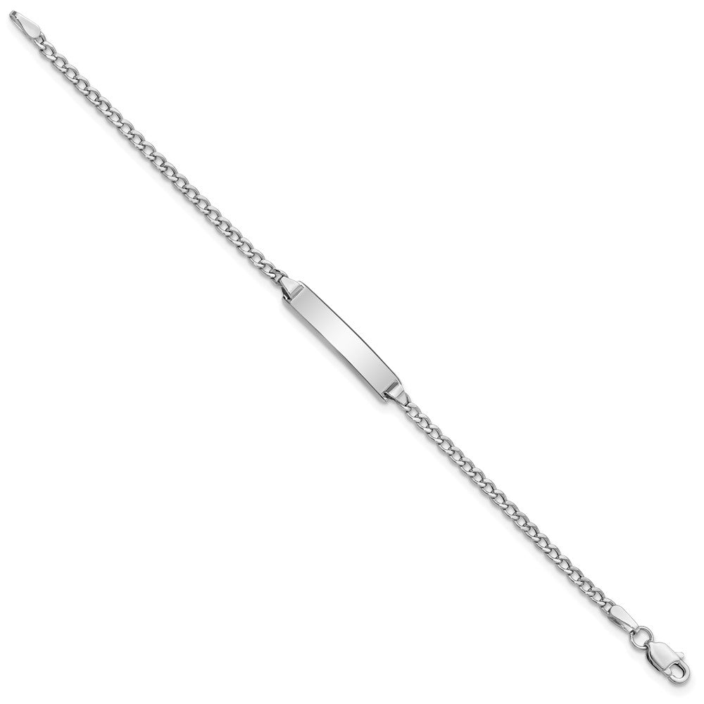 Engravable 14K White Gold Polished Cuban ID Bracelet Length 7 inches Width 4.5 mm With Lobster Claw Clasp