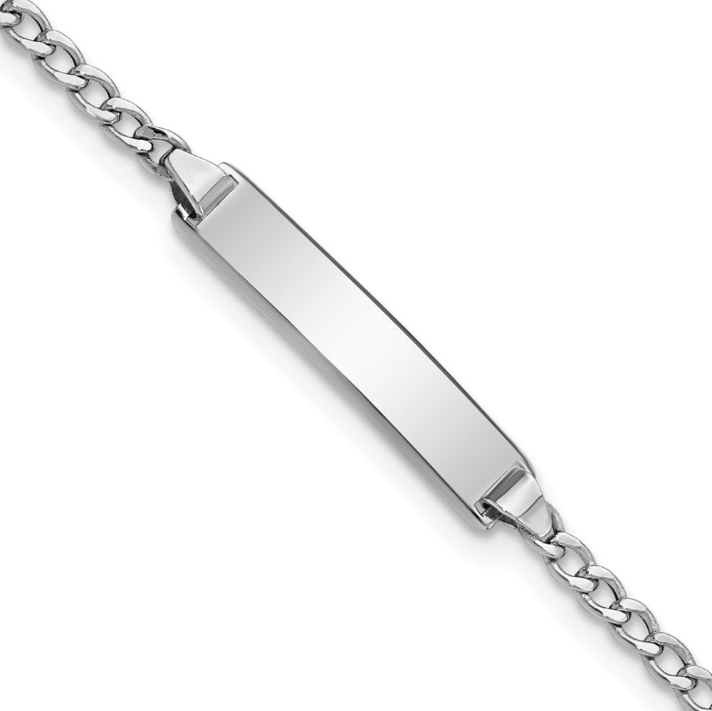 Engravable 14K White Gold Polished Cuban ID Bracelet Length 7 inches Width 4.5 mm With Lobster Claw Clasp