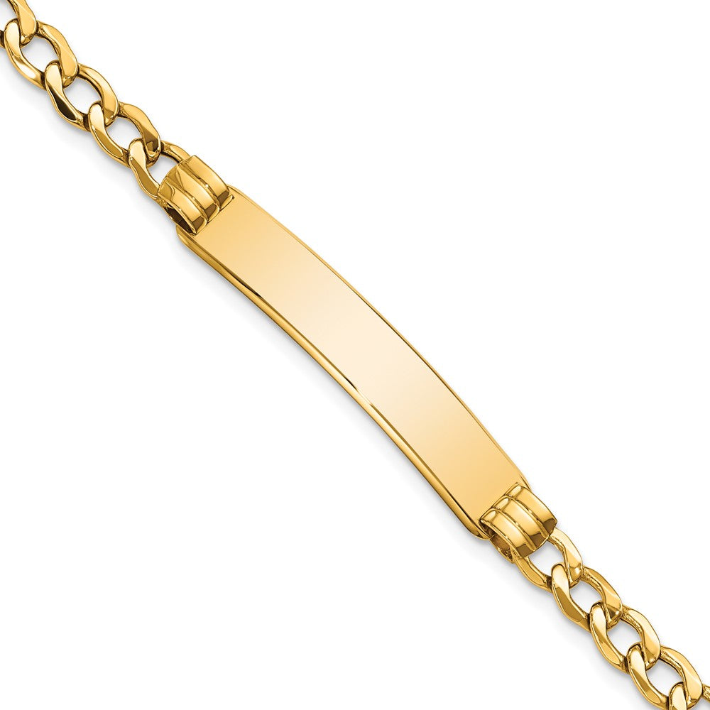 Engravable 14K Yellow Gold Polished Cuban ID Bracelet Length 7 inches Width 7 mm With Lobster Claw Clasp