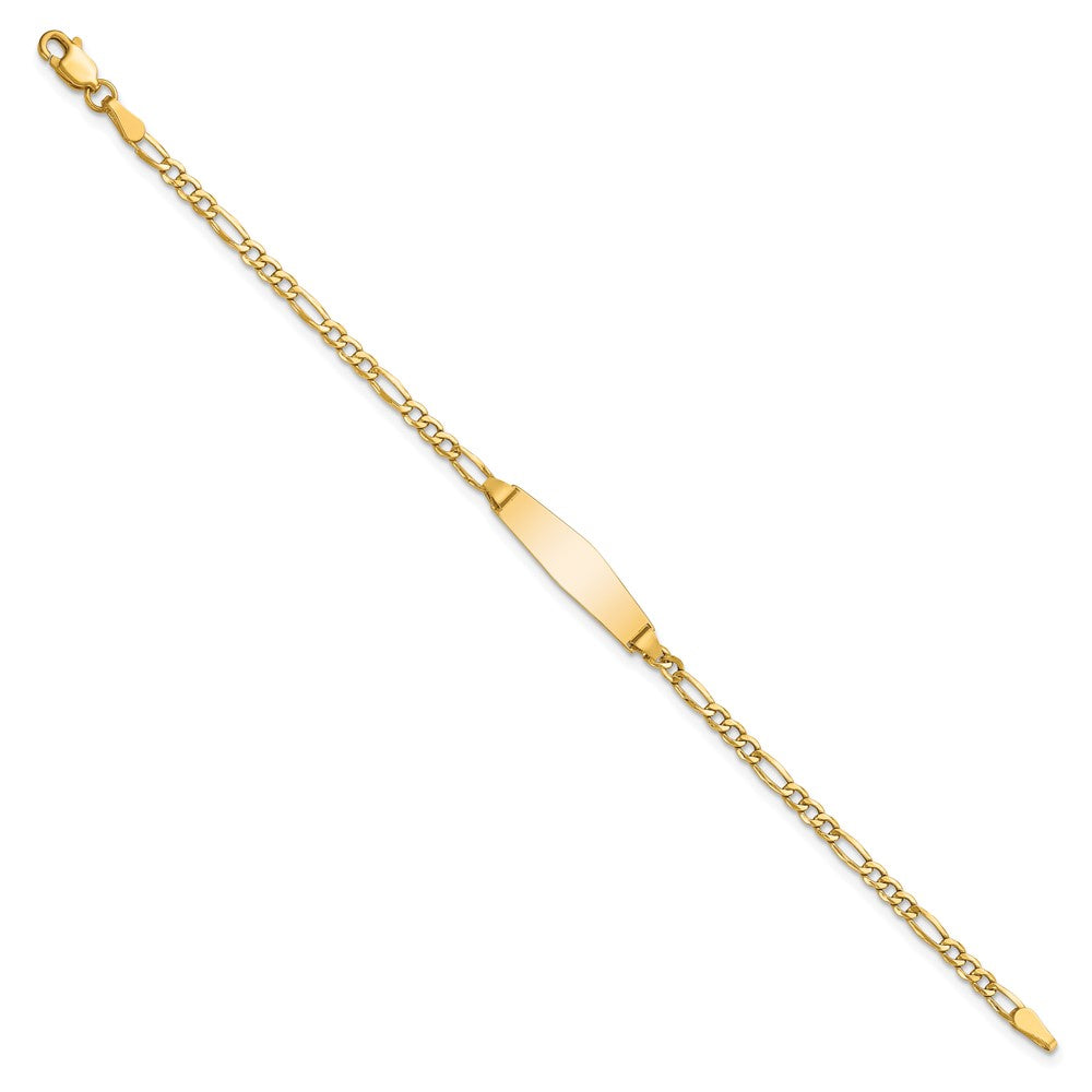 Engravable 14K Yellow Gold Soft Diamond Shape Figaro ID Bracelet Length 7 inches Width 5.5 mm With Lobster Claw Clasp