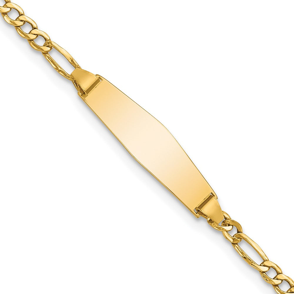 Engravable 14K Yellow Gold Soft Diamond Shape Figaro ID Bracelet Length 6 inches Width 5.5 mm With Lobster Claw Clasp