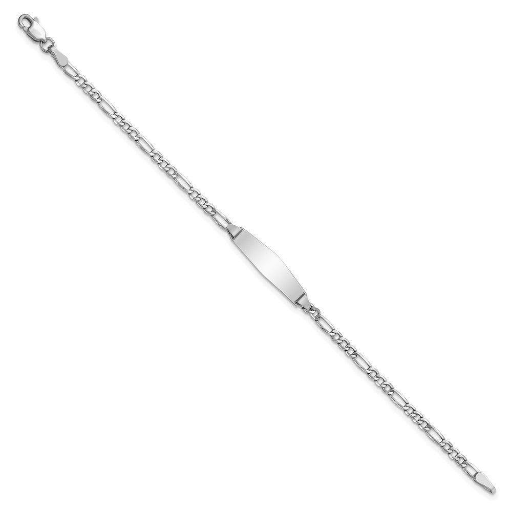 Engravable 14K White Gold Soft Diamond Shape Figaro ID Bracelet Length 7 inches Width 5.5 mm With Lobster Claw Clasp