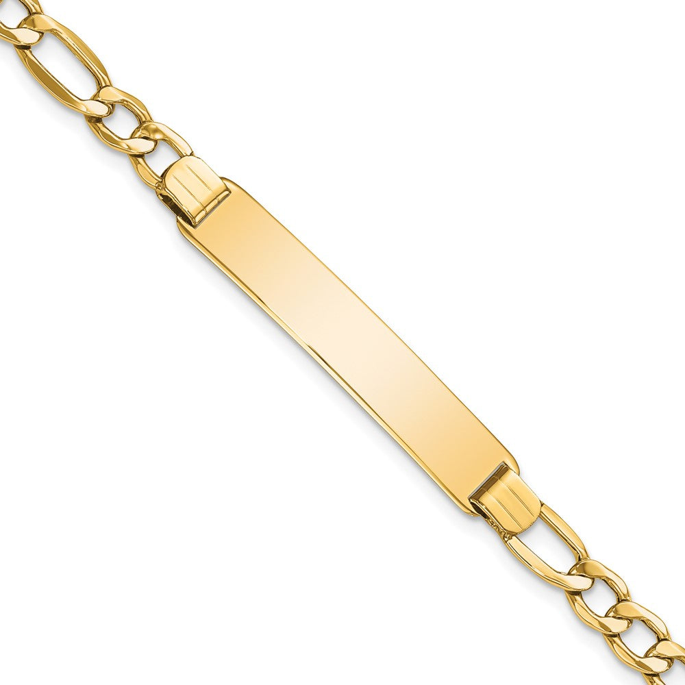 Engravable 14K Yellow Gold Polished Figaro ID Bracelet Length 7 inches Width 7 mm With Lobster Claw Clasp