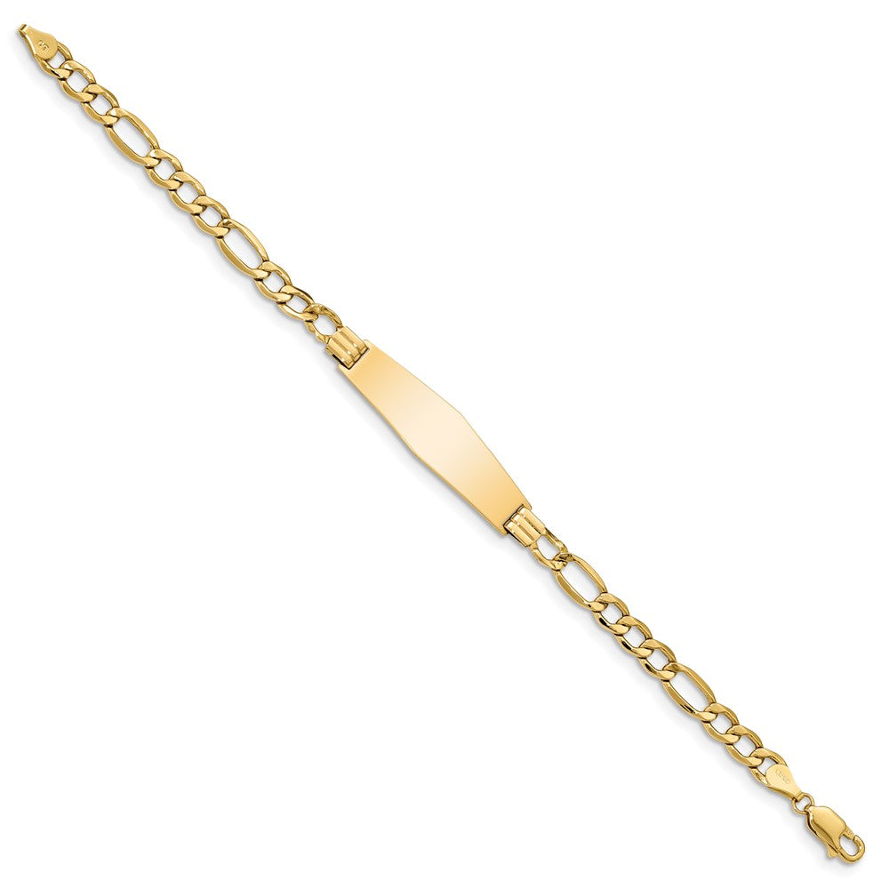 Engravable 14K Yellow Gold Polished Soft Diamond Shape Figaro ID Bracelet Length 8 inches Width 10 mm With Lobster Claw Clasp