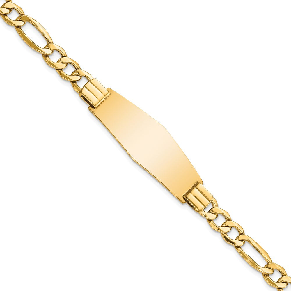 Engravable 14K Yellow Gold Polished Soft Diamond Shape Figaro ID Bracelet Length 8 inches Width 14 mm With Lobster Claw Clasp