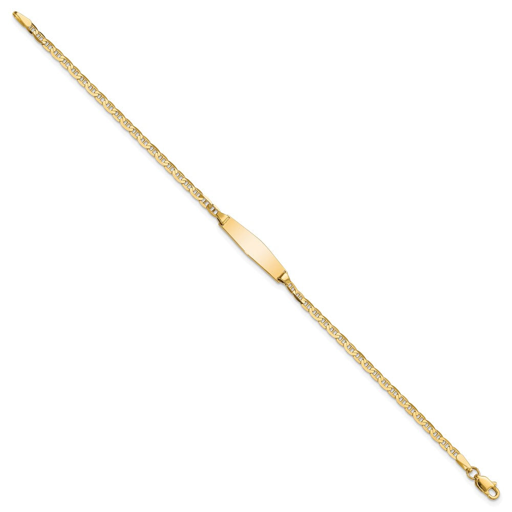 Engravable 14K Yellow Gold Soft Diamond Shape Anchor ID Bracelet Length 7 inches Width 5.5 mm With Lobster Claw Clasp