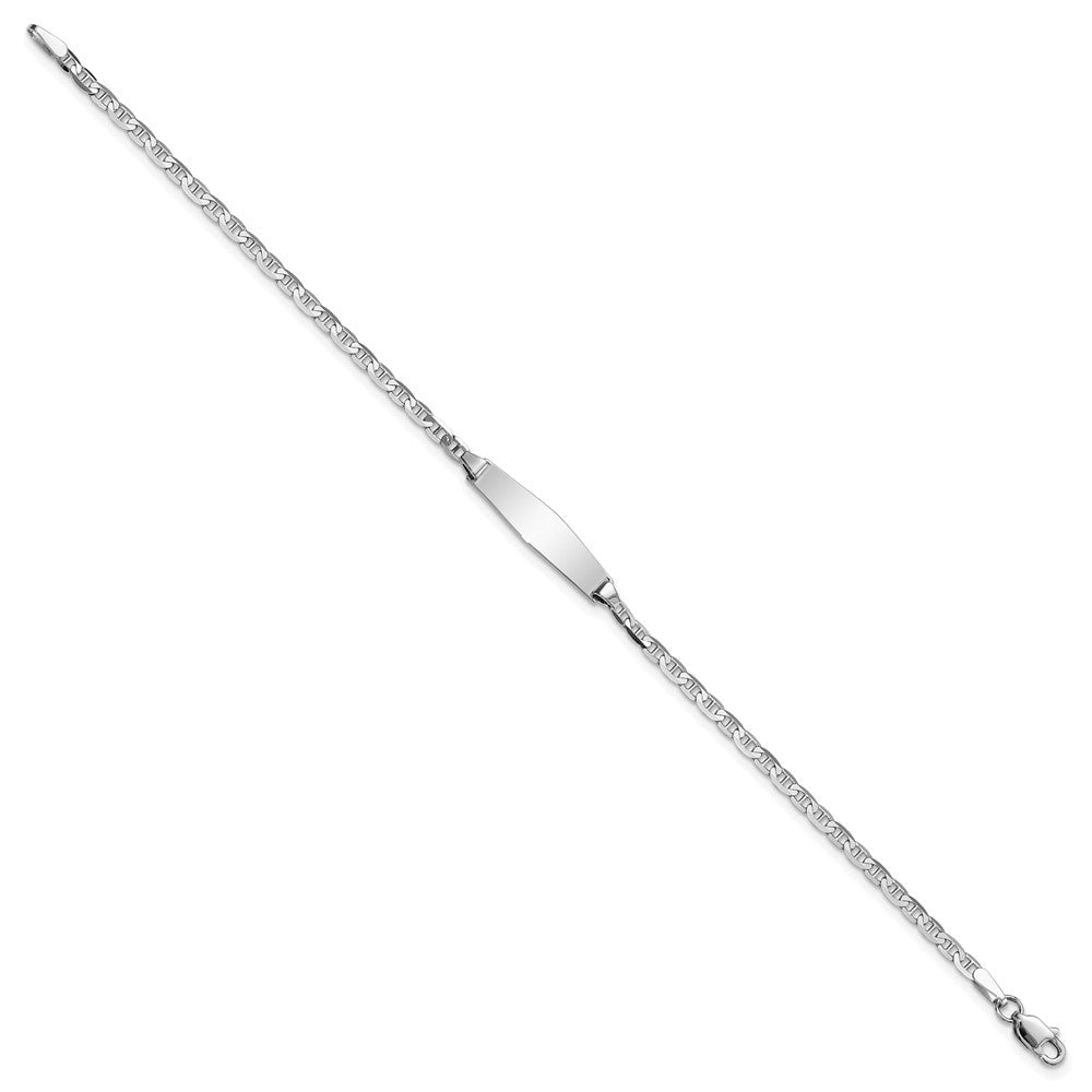 Engravable 14K White Gold Soft Diamond Shape Anchor ID Bracelet Length 7 inches Width 5.5 mm With Spring Ring Clasp