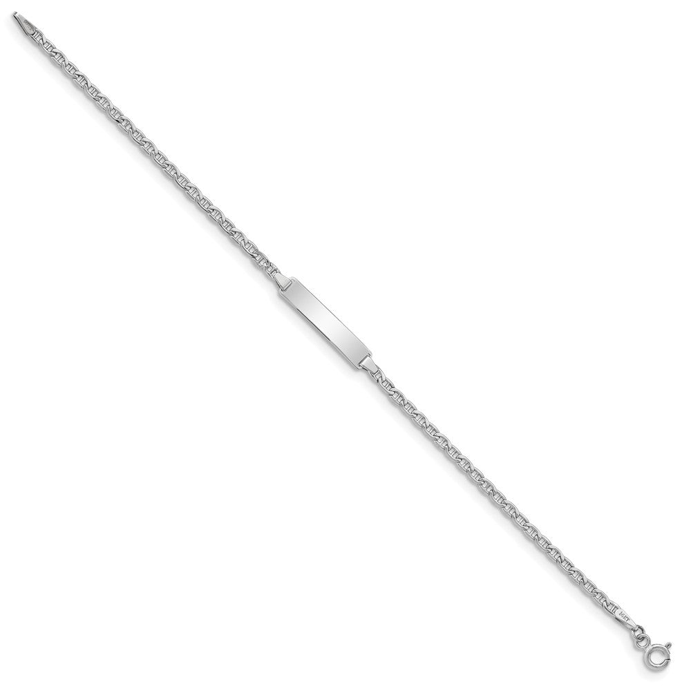Engravable 14K White Gold Anchor Link ID Bracelet Length 7 inches Width 4.5 mm With Spring Ring Clasp