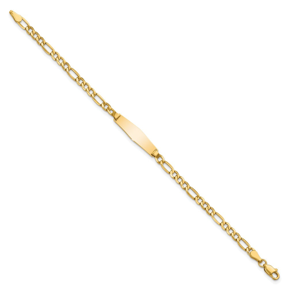 Engravable 14K Yellow Gold Soft Diamond Shape Figaro Link ID Bracelet Length 7 inches Width 5.8 mm With Lobster Claw Clasp