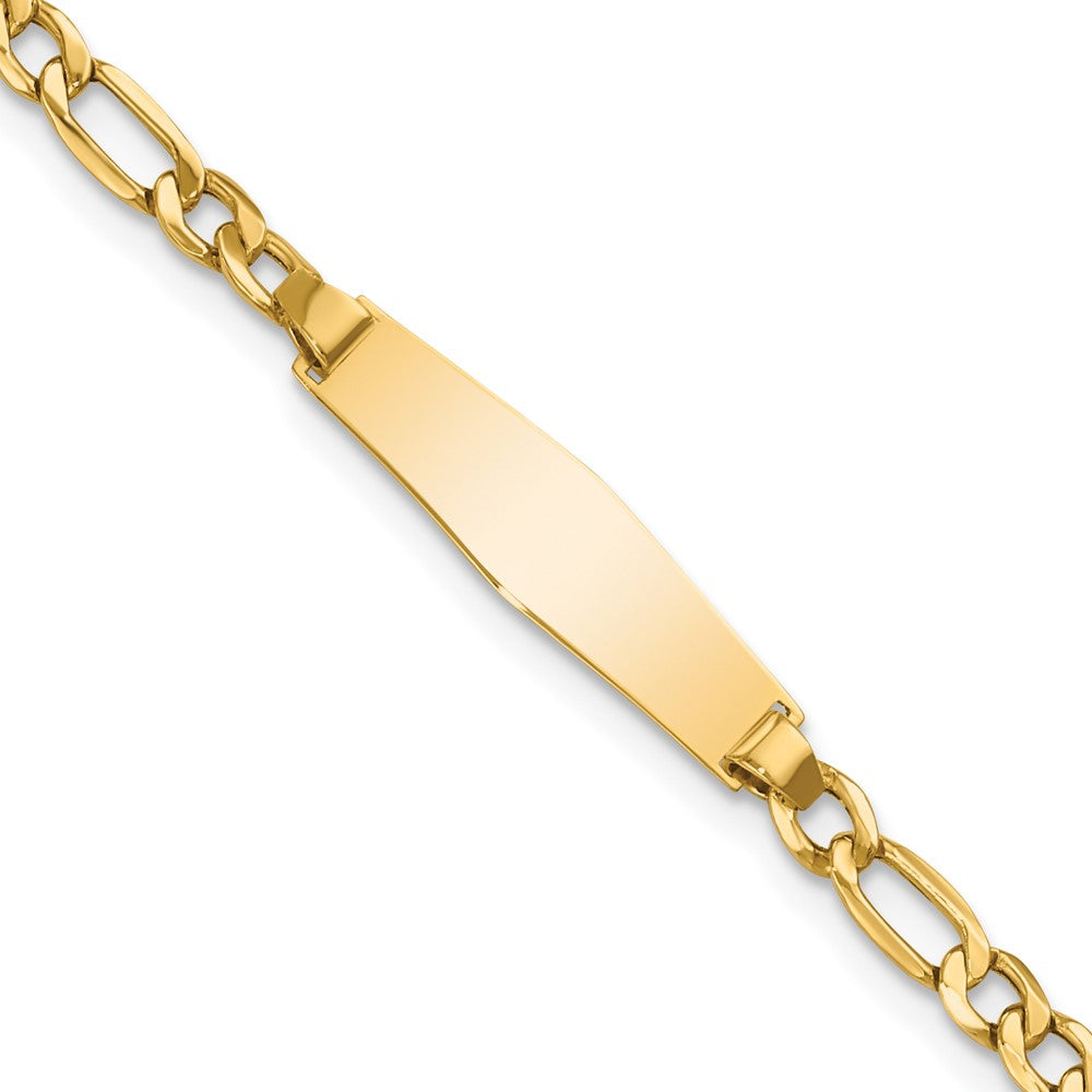 Engravable 14K Yellow Gold Soft Diamond Shape Figaro Link ID Bracelet Length 7 inches Width 5.8 mm With Lobster Claw Clasp