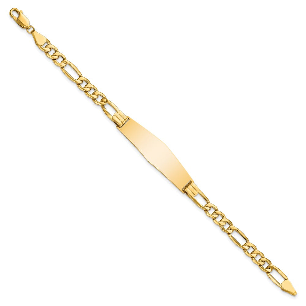Engravable 14K Yellow Gold Figaro Link Soft Diamond Shape ID Bracelet Length 8 inches Width 11 mm With Lobster Claw Clasp