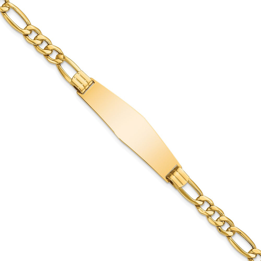 Engravable 14K Yellow Gold Figaro Link Soft Diamond Shape ID Bracelet Length 8 inches Width 11 mm With Lobster Claw Clasp