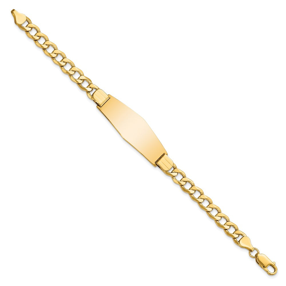 Engravable 14K Yellow Gold Soft Diamond Shape Curb Link ID Bracelet Length 7 inches Width 14 mm With Lobster Claw Clasp