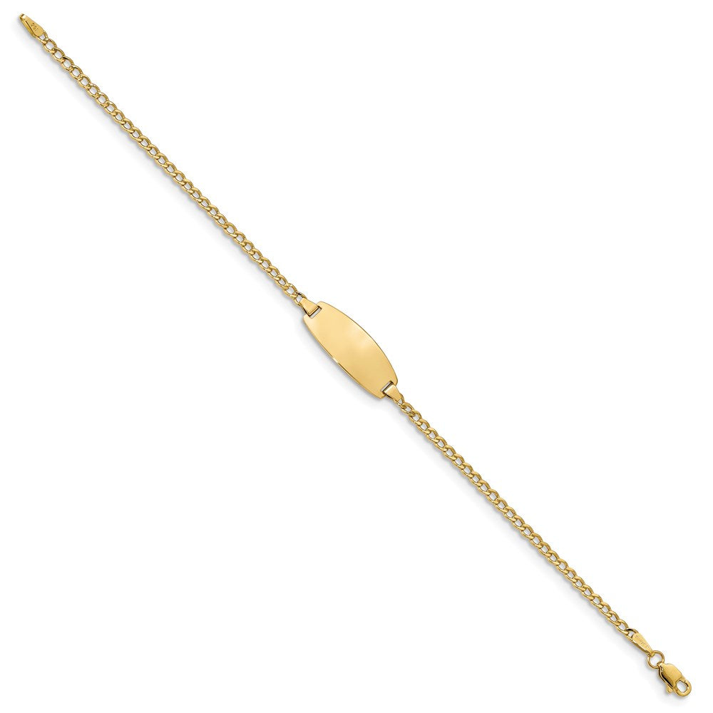 Engravable 14K Yellow Gold Oval Curb ID Bracelet Length 7 inches Width 8.5 mm With Lobster Claw Clasp