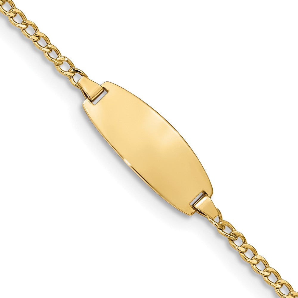 Engravable 14K Yellow Gold Oval Curb ID Bracelet Length 7 inches Width 8.5 mm With Lobster Claw Clasp