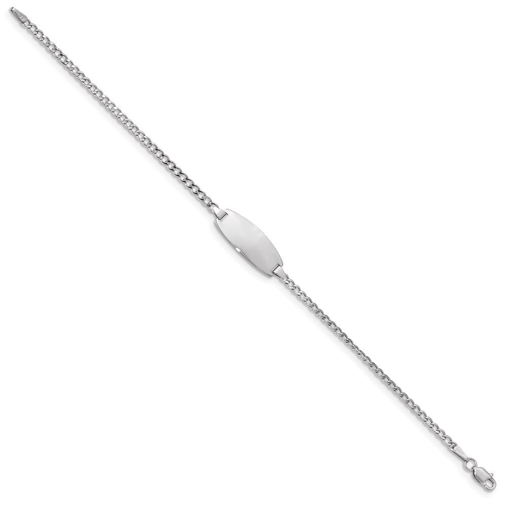 Engravable 14K White Gold Oval Curb ID Bracelet Length 7 inches Width 8.5 mm With Lobster Claw Clasp