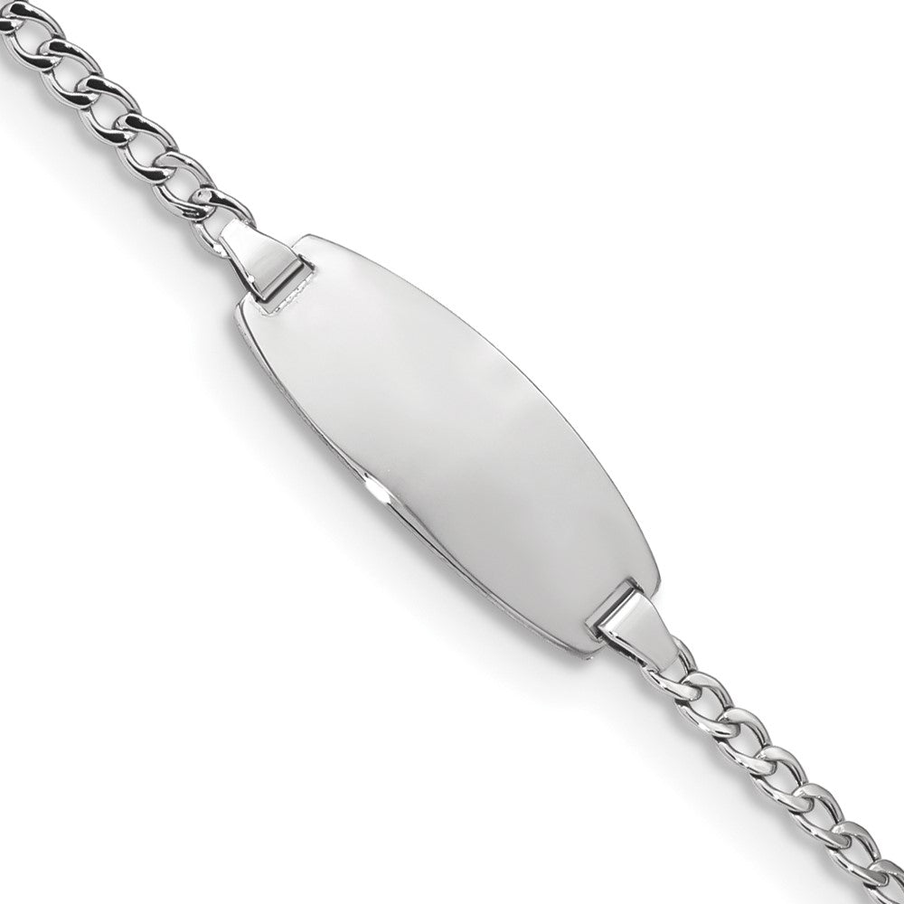 Engravable 14K White Gold Oval Curb ID Bracelet Length 7 inches Width 8.5 mm With Lobster Claw Clasp