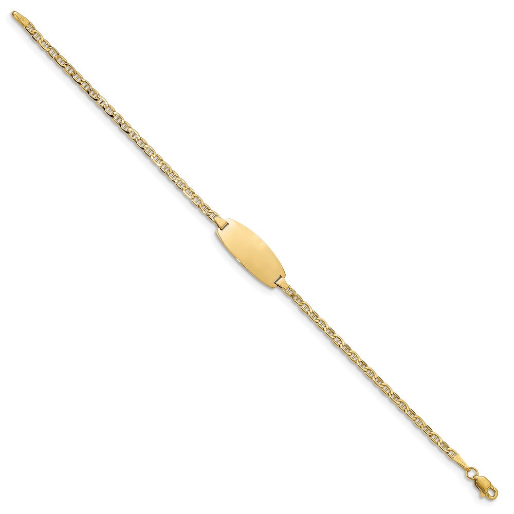 Engravable 14K Yellow Gold Oval Anchor ID Bracelet Length 7 inches Width 8.5 mm With Lobster Claw Clasp