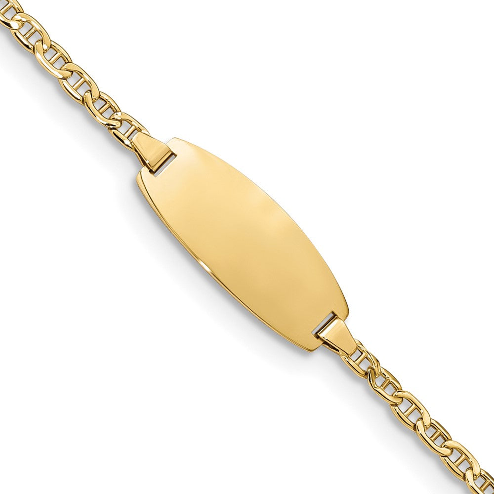 Engravable 14K Yellow Gold Oval Anchor ID Bracelet Length 7 inches Width 8.5 mm With Lobster Claw Clasp