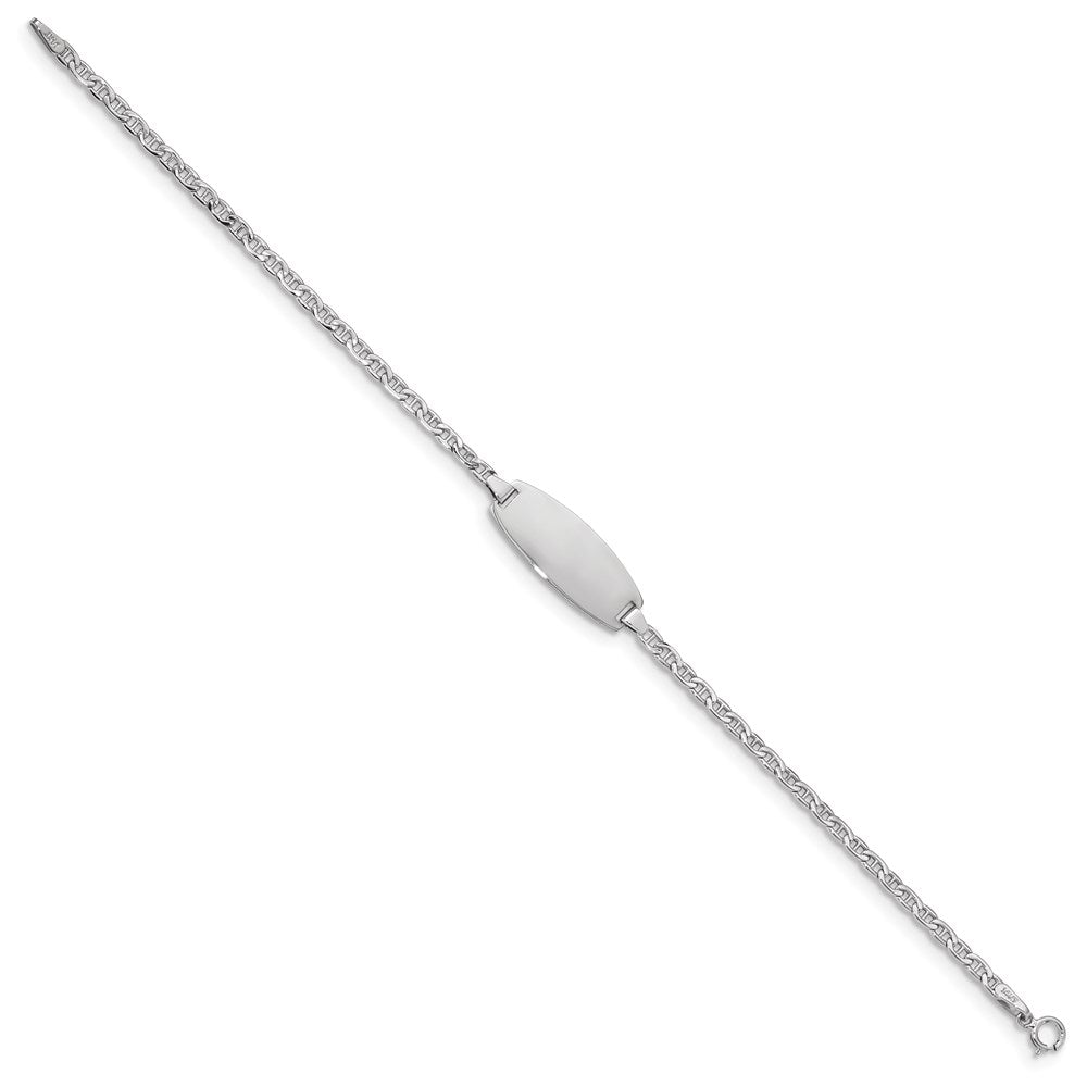 Engravable 14K White Gold Oval Anchor ID Bracelet Length 7 inches Width 8.5 mm With Lobster Claw Clasp