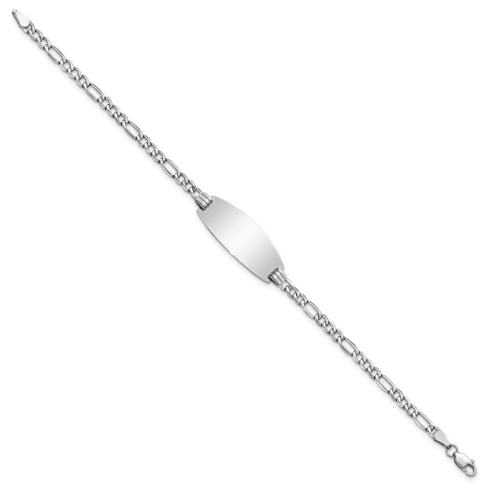 Engravable 14K White Gold Oval Figaro Oval ID Bracelet Length 8 inches Width 11.2 mm With Lobster Claw Clasp