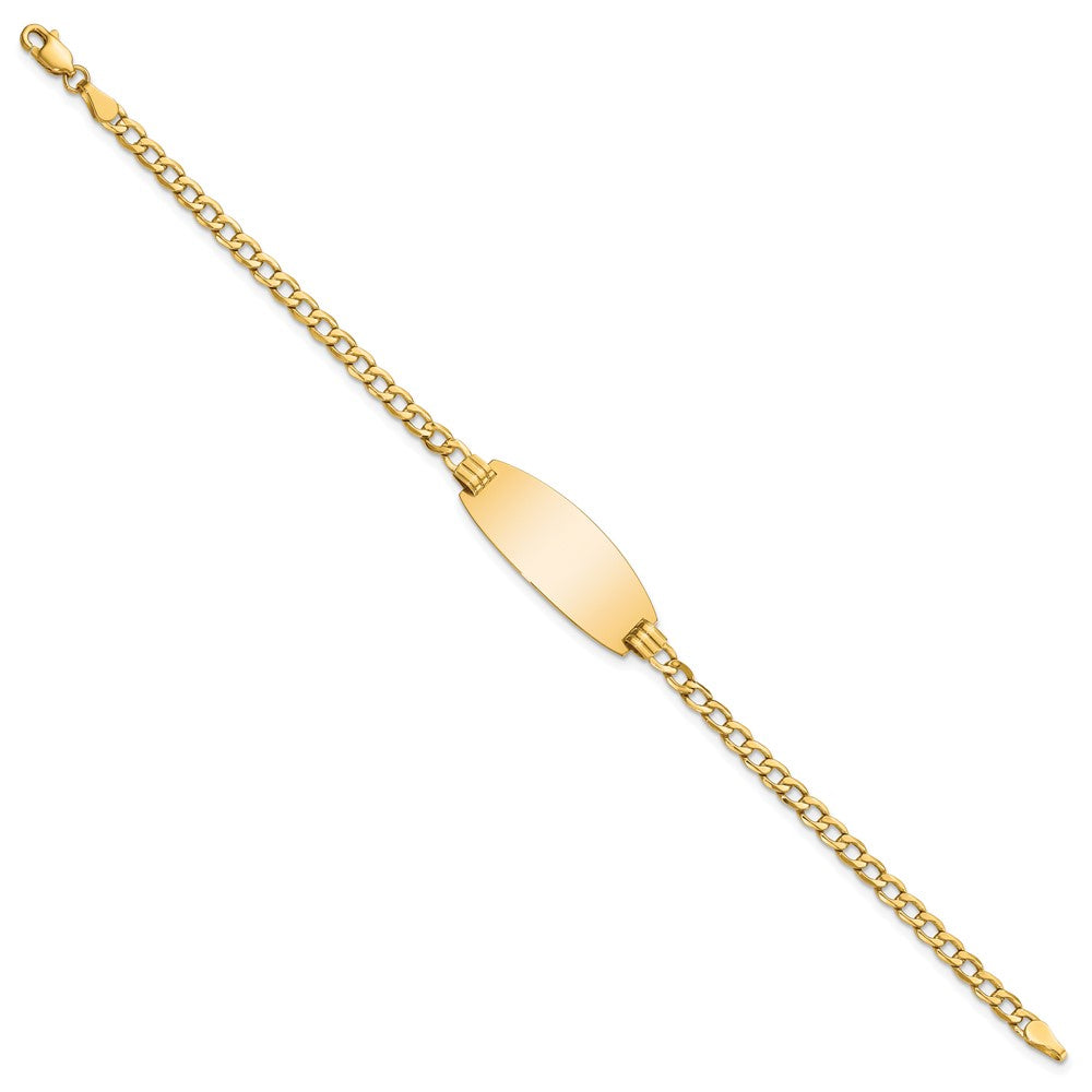 Engravable 14K Yellow Gold Oval Curb ID Bracelet Length 8 inches Width 11.5 mm With Lobster Claw Clasp